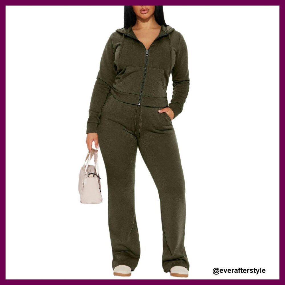 Long Sleeve Zip-Up Hoodie Jogger Set Casual Chic Sporty Fall Winter Outfit